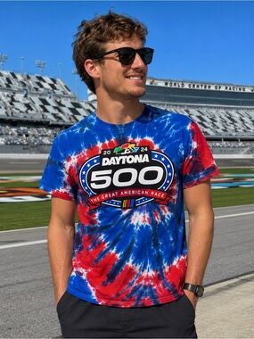 NASCAR 2024 Daytona 500 Tie-Dye T-Shirt NWT Small Patriotic Great American Race
